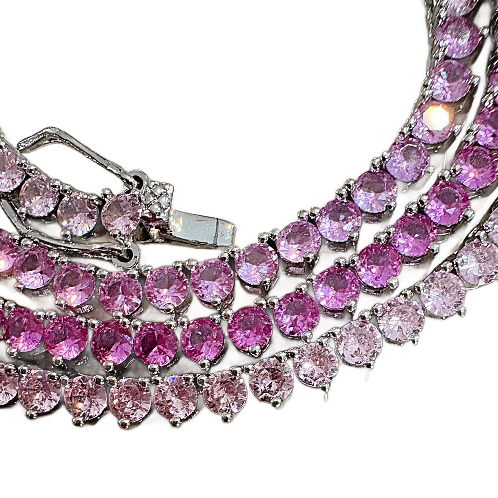 3mm Pink Simulated Sapphire Diamondette Ombré Tennis Necklace - Picture 8 of 10